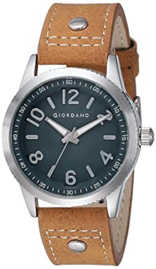 Giordano Analog Blue Dial Brown Strap Watch For Men