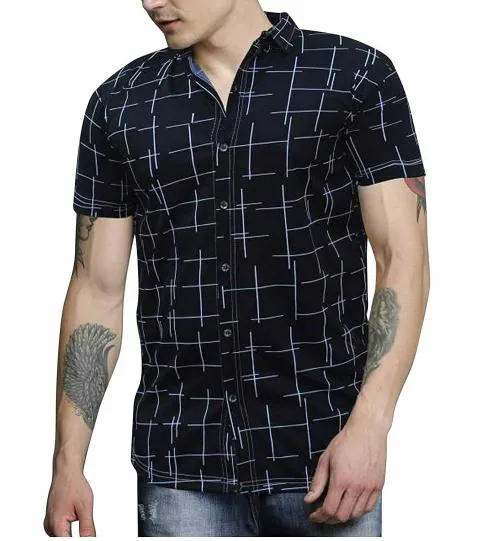 IndoPrimo Men's Regular Fit Poly Cotton Casual Shirt for Men Half Sleeves