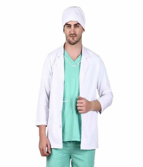 DK UNIFAB Men's Lab Coat for Doctors and Medical Students| Cotton Long Sleeves Medical Apron| 3 Pockets| Uniform for Doctors