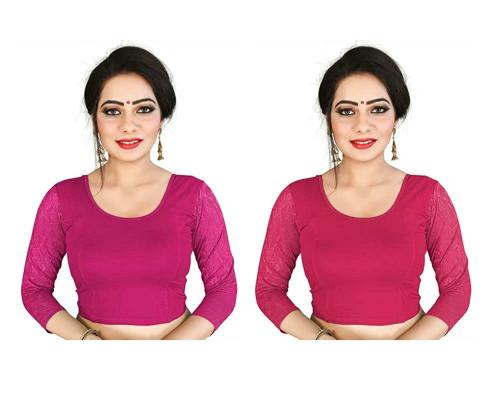 BKD Fashion Women Maharani and Pink pack of 2 Readymade Stitched Saree Blouse (Large)