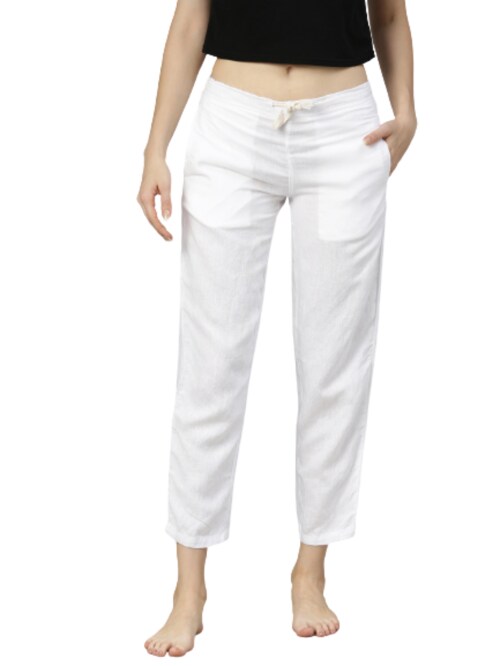 Women White Solid Hemp Lounge Pant