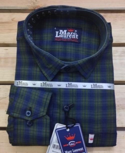 Marc Laurent Men Blue and Green Checkered Cotton Blend Casual Shirt - XL