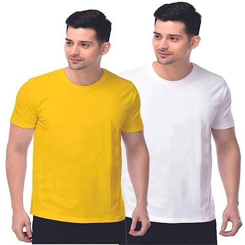 HMK ENTERPRISES Round Neck Men T-Shirt || Casual Poly Cotton T-Shirt || Half Sleeves Solid Cotton T-Shirt for Men (Combo Pack of 2) -(M)