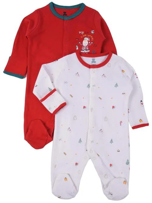 I Bears Christmas Special Full Sleeves Rompers for Baby Boys and Baby Girls Made of 100% Cotton Footies Bodysuit Set(White,Red 0-1 Month) Pack of 3