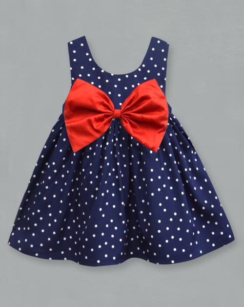 A.T.U.N. Girls Navy Polka Dot Casual Bow Dress