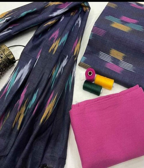 FOOTPAID Pure cotton ikkat suit for women & girls-Free Size-Blue