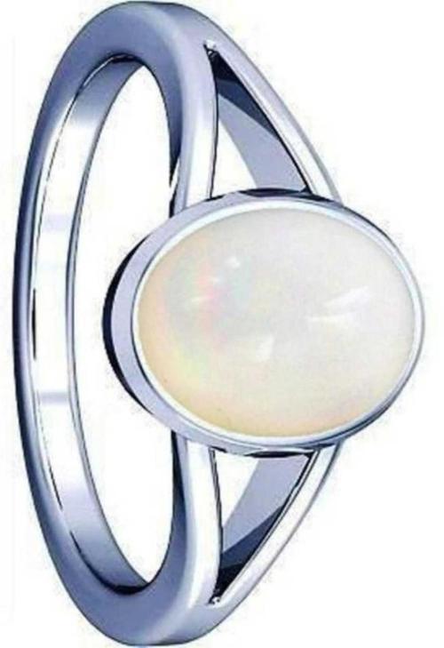 Chopra Gems & Jewellery Silver-Plated Brass Opal Gemstone Ring (Unisex) - Free Size