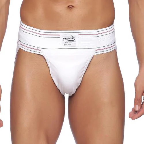 Omtex Athletic Wolf Cotton Stretchable Supporter Jockstraps with Cup Pocket, Ideal for Workout and Sports Quick Dry Moisture Wicking Underwear White - Large