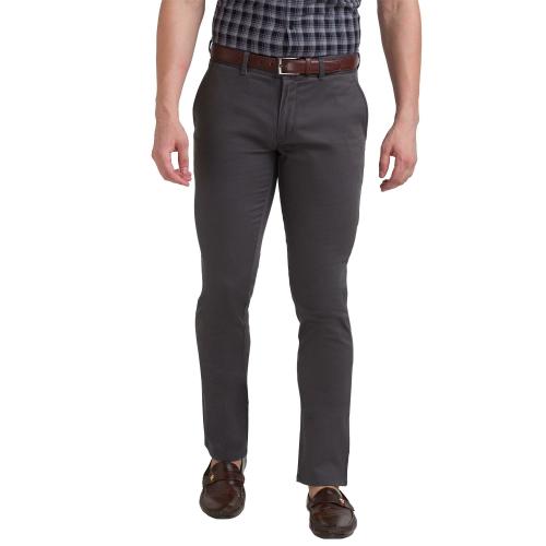 Buy Parx Men Grey Solid Cotton Blend Flat-Front Pants Online at Best ...