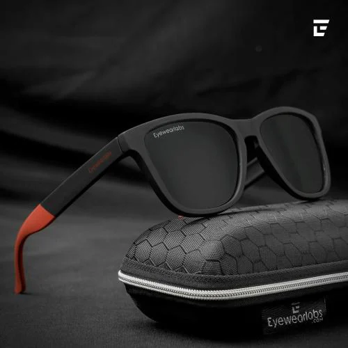 Eyewearlabs l Unisex Polarized Wayfarer Sunglasses For Driving Sports and Adventure l Black Lens l 100% UV Protected l Medium l Rover Black