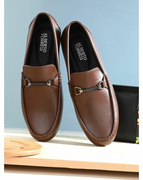 Alberto Torresi Brown With Metal Accent Synthetic Loafers For Men