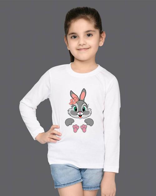 Buy Nusyl Girls White Rabbit Printed Full sleeve T-Shirt Online at Best ...