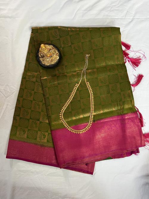 Green Copper Softy Silk Saree