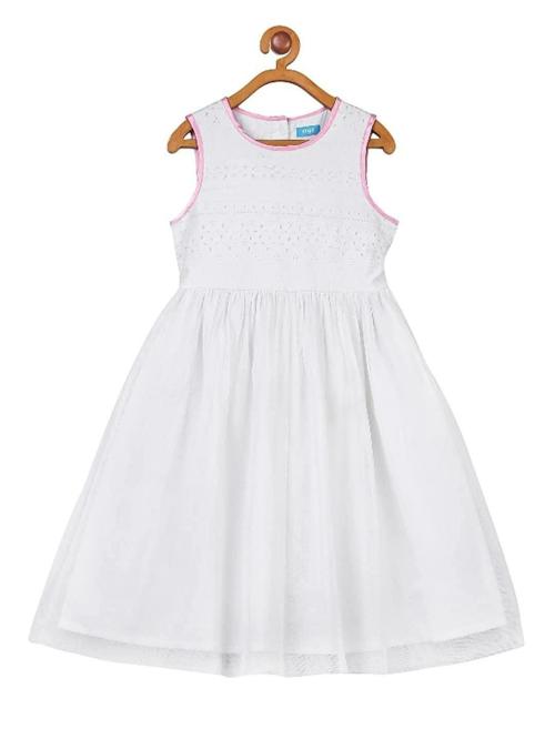 Miyo Girls White And Pink Self Design Cotton Dress - 2 -3y