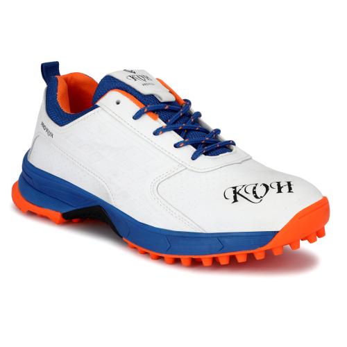 PRO KVH Cricket Shoes for Men: All-Round Performance with Rubber Spikes for Turf & Grass (White-Blue)