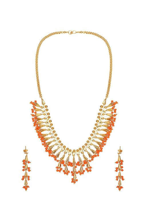 Buy Bodha Orange Brass Gold Jewellery Necklace Set 22K with Earrings For Women Online at Best