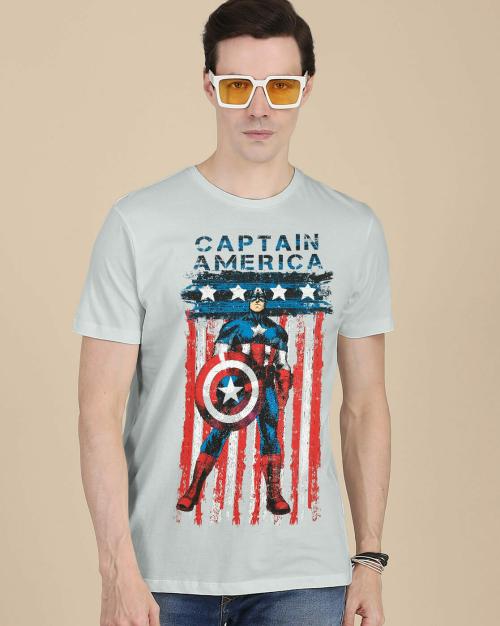 Free Authority Men Captain America Solid Grey Tshirt