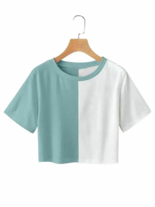 AJ Brothers Girls 2 Colour Stylish top Half Sleeve Crop top for Girls and Woman-TEAL-M