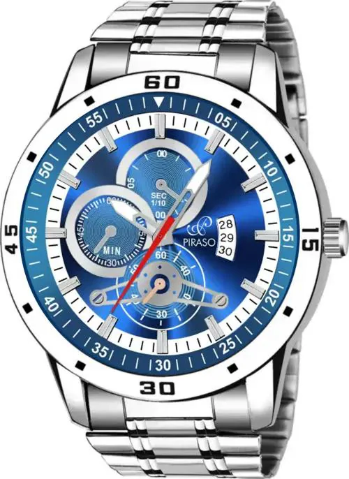 Piraso ANALOG WATCH DATE DISPLAY BLUE DIAL AND SILVER CHAIN (WATCH FOR MEN) Analog Watch - For Men D&D 2025 BLUE SILVER CHAIN