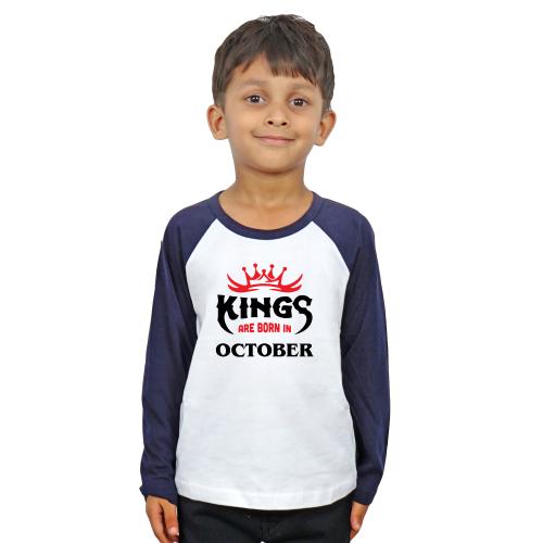 LIMIT Fashion Store - Kings Are Born In October Kids T-Shirt (2 Years) (Boys) White- Navy Blue