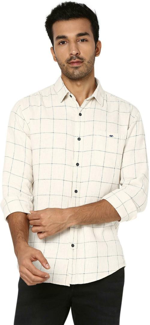 Mufti Maroon & Mustard Cotton Linen Check Slim Fit Casual Shirt
