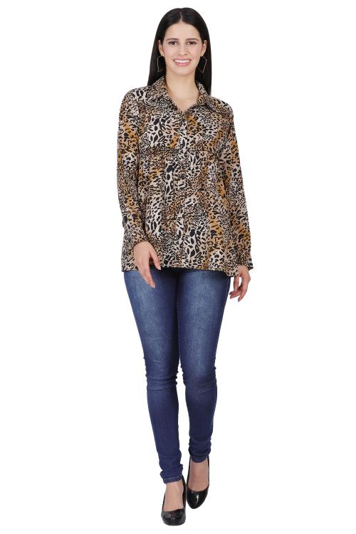 CLOTHINK India Women Regular Fit Animal Print Cut Away Collar Casual Shirt