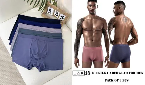 LAK 18 Mens Ultra Soft Lycra Material Ice-Silk Men Short | Underwear | Mens Brief Boxer Trunks | Multicolour (PACK OF 3 PCS) - XXL