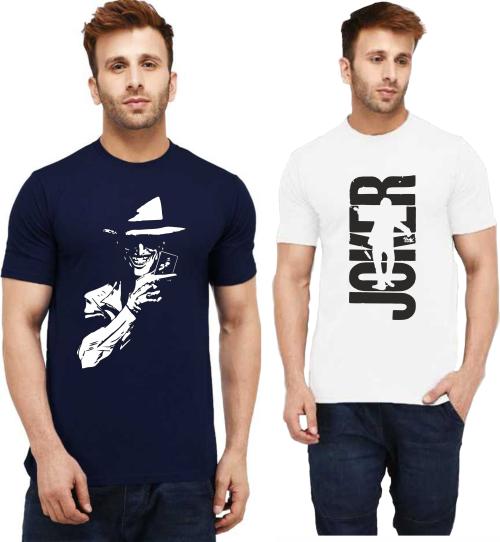 Uniplanet Store Men White and Blue Printed Pure Cotton Round Neck T-Shirt - S (pack of 2) (UC56-HATJK-TYPOJK)