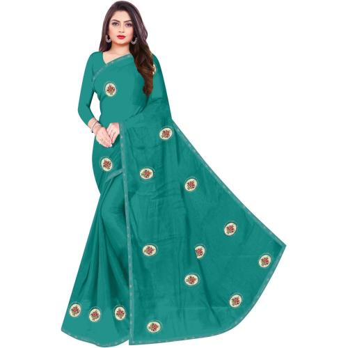 HINAYA Women Blue Printed Chiffon Daily Wear Saree With Blouse Piece