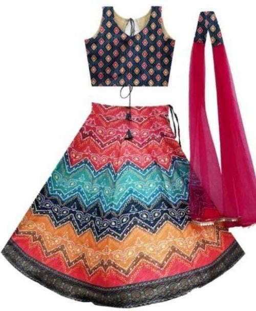 ELQPRI Girls Lehenga Choli Fusion Wear Printed Lehenga, Choli and Dupatta Set (Multicolor, Pack of 1)(1 - 2 Years)