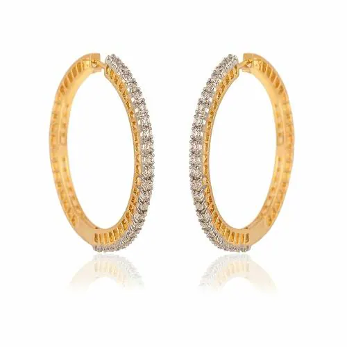 Ratnavali Jewels Rose Gold Plated Round Hoop Bali Earrings White for Women, Girls