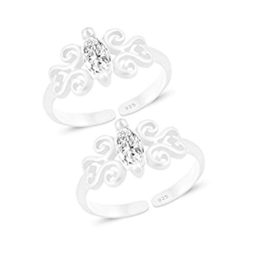 Styleejewel Silver Metal 2 White Cz Stone, 3 X 5 Mm Toe Rings For Women-2.5 G