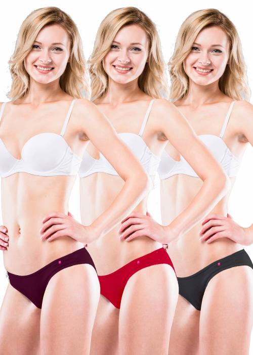 FlyBaby Bikini Underwear for Woman | Ladies Panties | Girls Nicker | Low Waist Panty Pack of 3 (Wine-Maroon-Black))
