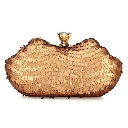 Tooba Handicraft Copper Leatherite Women Designer Clutch Bag With Chain Strap