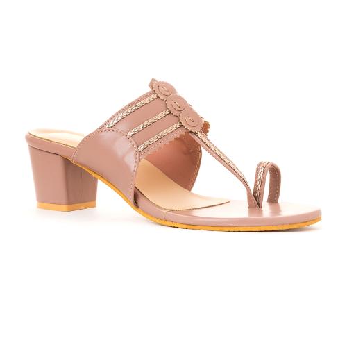 Khadim Pink Kolhapuri Heel Slippers for Women