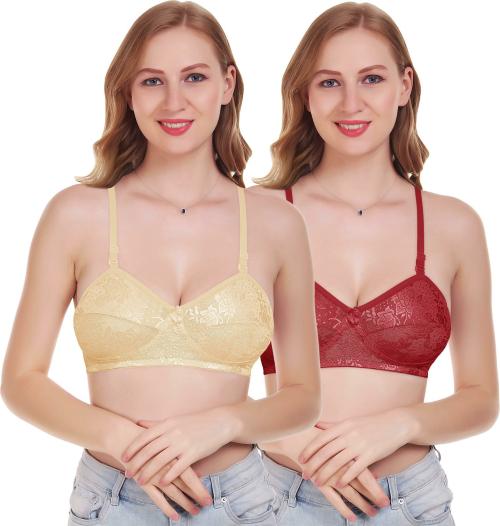 Featherline Women Multicolor Lace Pack of 2 Bralette (38B)