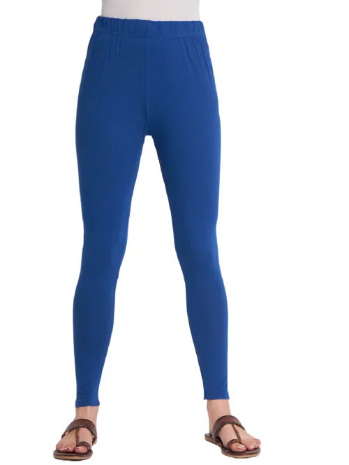 SELETA-Women's Cotton Ultra-Soft Ankle-Length Leggings/Comfortable and Stylish Workout Pants for Yoga, Gym, and Everyday Wear-/Color-Blue (STAL-06)