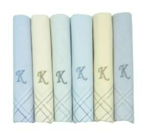 Concerto Men's Fine Cotton (Color/Color) Embroidered Initial Handkerchief (2 pack of 3 each) (Size 48 cms * 48 cms) - K - Gifts for Husbands, Valentine, Fathers and Sons on Birthdays, Anniversary Diwali and Christmas.