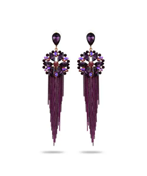 YouBella Women Jewellery Earrings for women Crystal Tassel Handmade Earrings for Girls and Women (Purple)