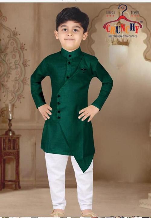 CRUNCHY KIDS SIDE BUTTON Boys Multicolored Designer Cotton Pack of 1 Kurta Pyjama Set