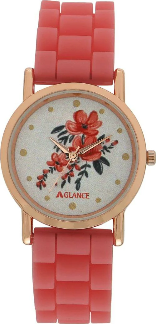 Aglance Analog White Dial Pink Strap Watch for Women & Girls (7007)
