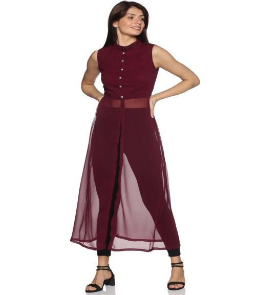 My Swag Women's Solid Purple Color Front Slit Maxi A-Line Dress