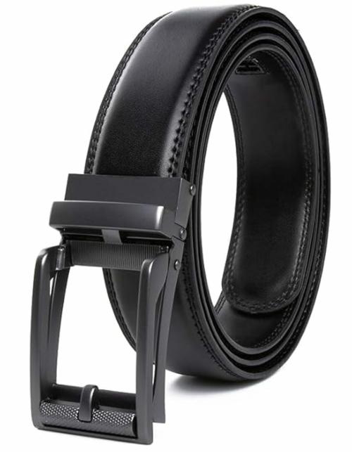 Alfazeroverseas Genuine Leather Belt for Men with Easier Adjustable Autolock Buckle - Micro Adjustable Belt Fit Everywhere |Formal & Casual | Elegant Gift Box Black-XL(Waist Size Fit From 42