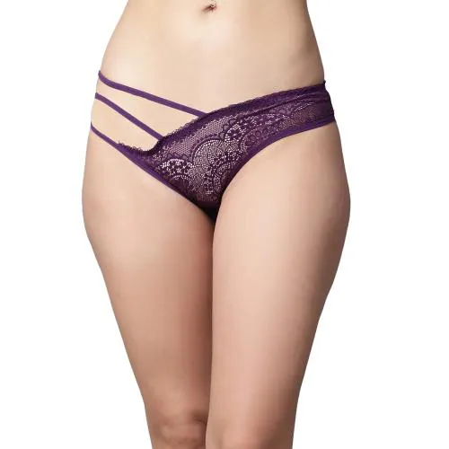 PrettyCat Women Purple Low Waist Sexy Bikini Panty with Cage Detailing - Lace