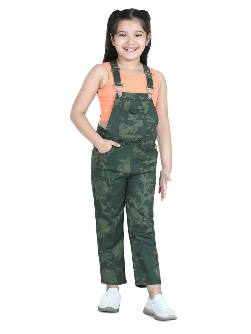 Naughty Ninos Girls Olive Dungaree Pant With T-shirt