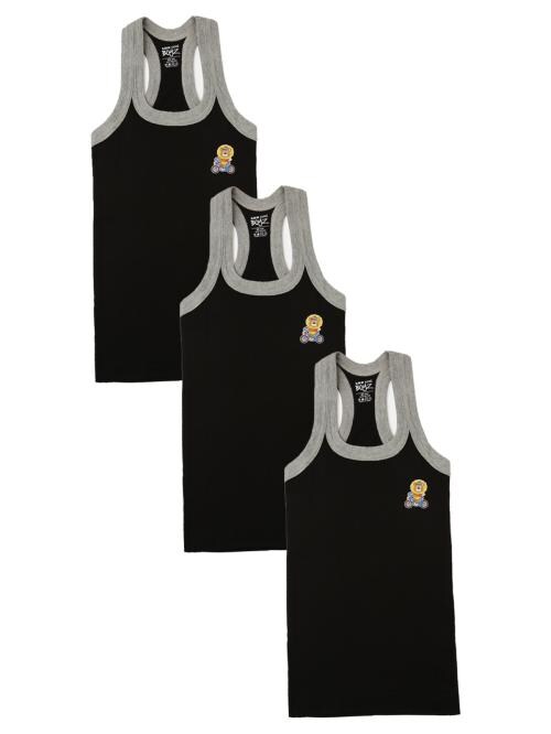 Lux Cozi Boys Black Solid Cotton Pack of 3 Sports Vest