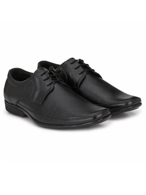 Hirel's Men's Black Leather Derby Formal Shoes