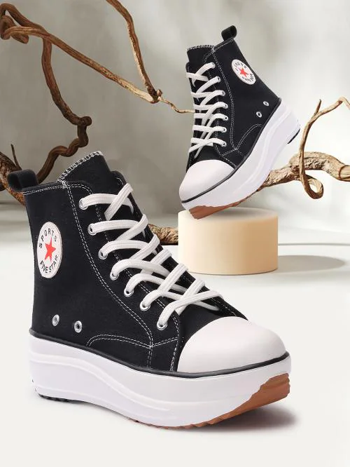 FLYNCE Sneakers for Wome | Embellished Premium Casual High Ankle Sneakers | Ankle Boots Shoe | Chunky Ankle Length Sneakers Shoes for Women and Girls