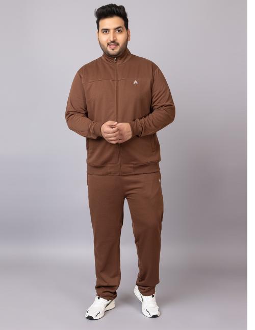 YHA Men's Plus Size Winter High Neck Tracksuit Brown