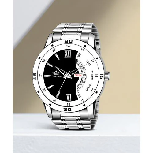 LIMESTONE Analog Black, White Dial Silver Strap Watch For Men (LS2885)